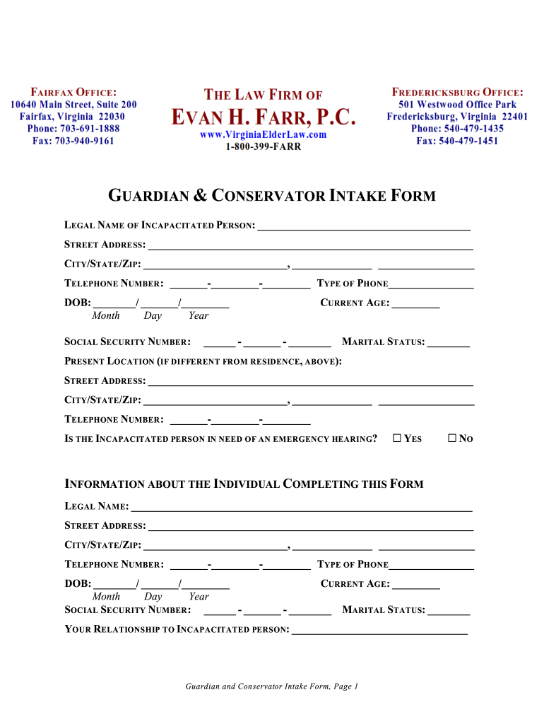 Intake Form for Guardianship & Conservatorship  Farr Law Firm