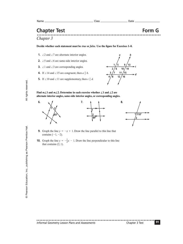 Chapter 3 Quiz 1 Geometry Answers  Form