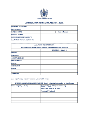 Kloof High School Scholarship  Form