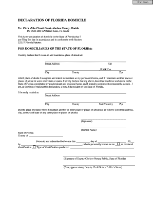 Declaration of Domicile Alachua County  Form