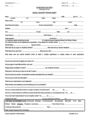 Social Security Intake Form Bailey &amp; Galyen