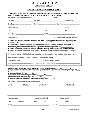 Traffic Ticket Intake Form Bailey &amp; Galyen