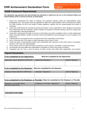 ERR Achievement Declaration Form Skills CFA