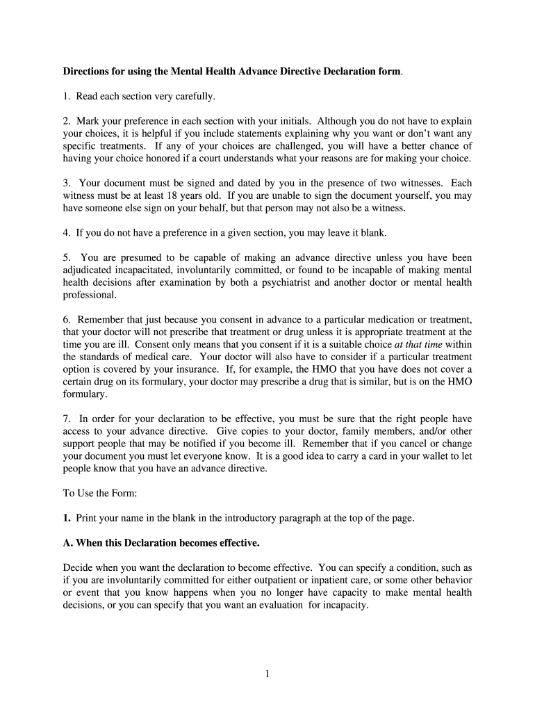 Advance Directive Declaration Form NAMI