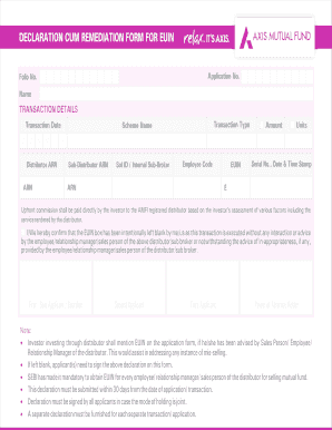 Declaration Cum Remediation Form for EUIN Axis Mutual Fund