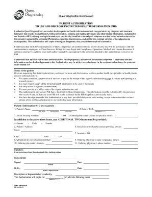 Quest Diagnostics Authorization Form