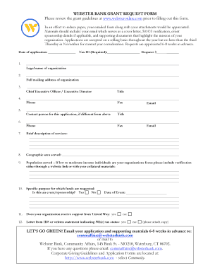 WEBSTER BANK GRANT REQUEST FORM Please Review the Grant