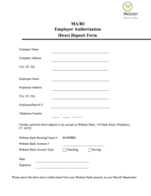 Webster Bank Direct Deposit Form