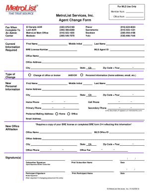 MetroList Services, Inc Agent Change Form Edcar