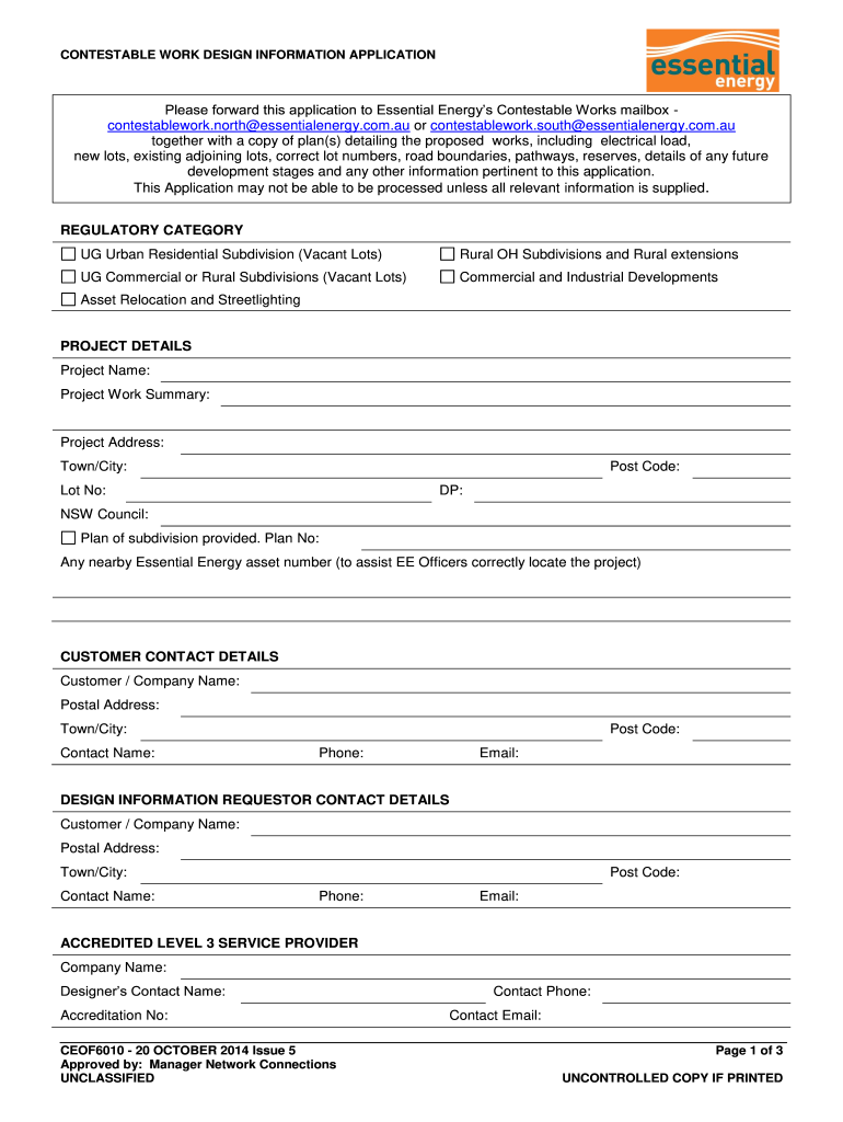 Essential Energy Design Information Request Form Ceof6010 2014-2024