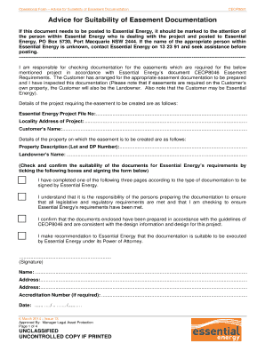 Operational Form Advice for Suitability of Easement Documentation