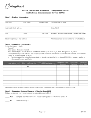 Institutional Verification Worksheet Form