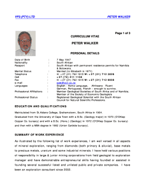 Namibian Cv Format