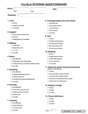 Kujala Score Questionnaire  Form