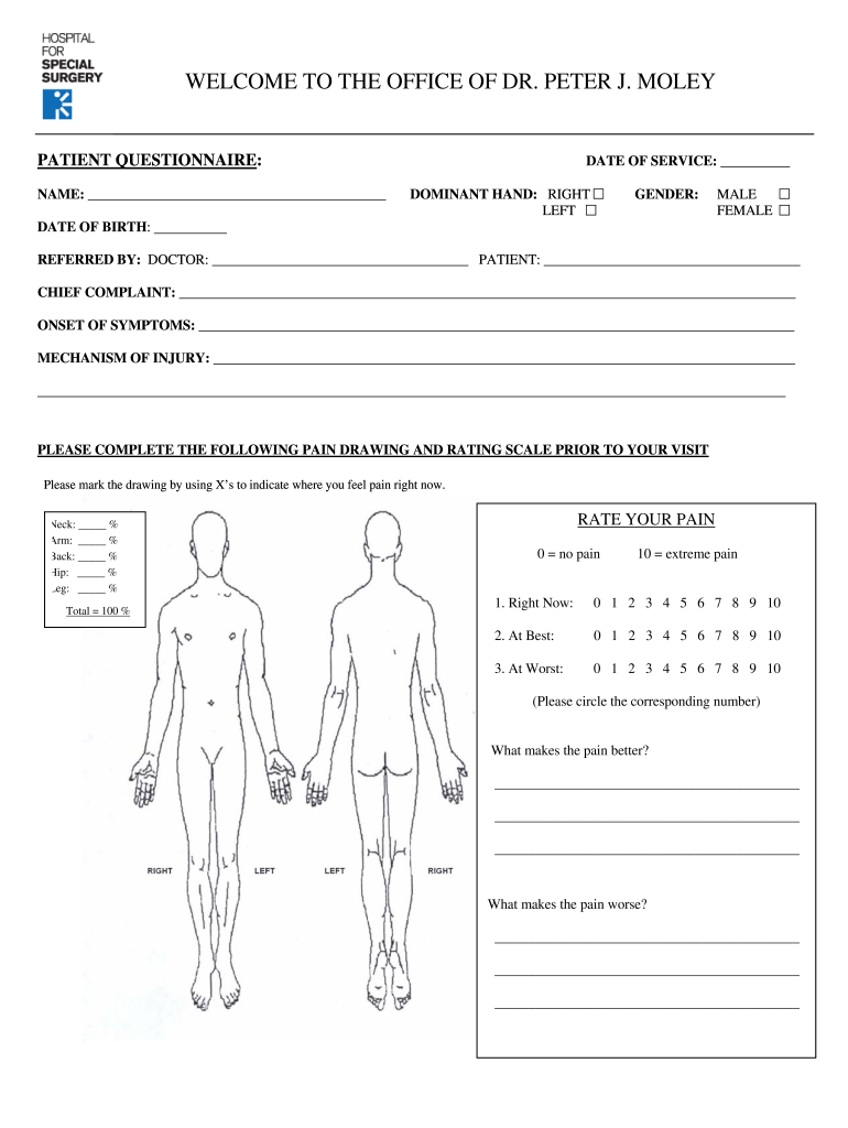 Patient Questionnaire Hospital for Special Surgery Hss  Form
