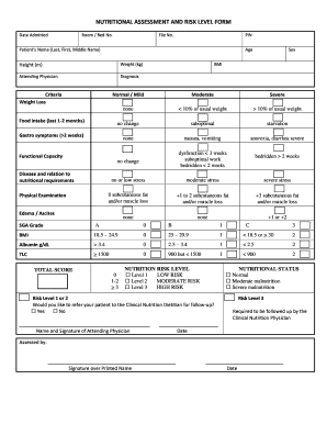 NUTRITIONAL ASSESSMENT and RISK LEVEL FORM