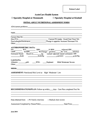 Initial Nutrition Assessment Form