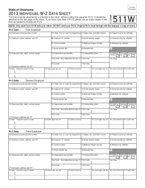 Individual W 2 Data Sheet Oklahoma Tax Commission State Tax Ok  Form