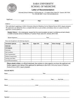 Saba Medical School  Form