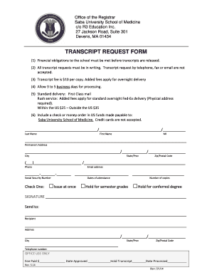 Transcript Request Form PDF Saba University School of Medicine Saba