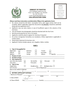 Pakistan Visa  Form
