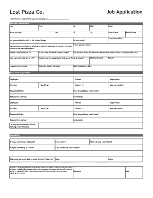 Lost Pizza Application  Form