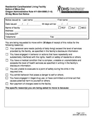 Residential CareAssisted Living Facility Notice of Move Out Apps State or  Form