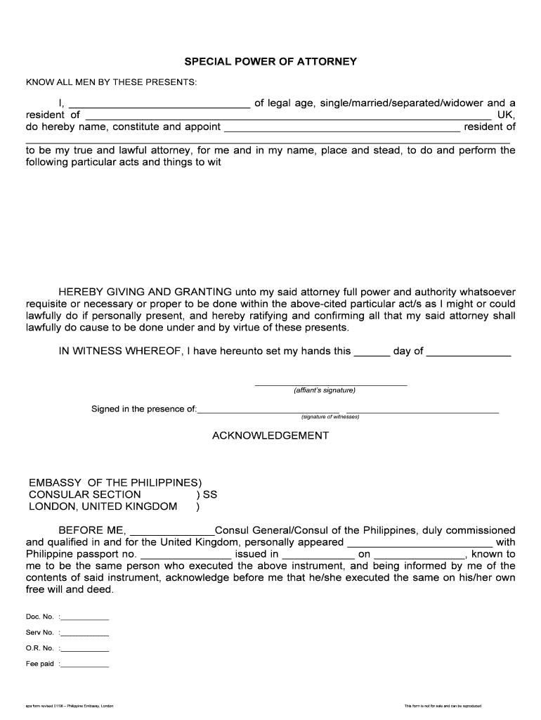 Special Power of Attorney UK  Form