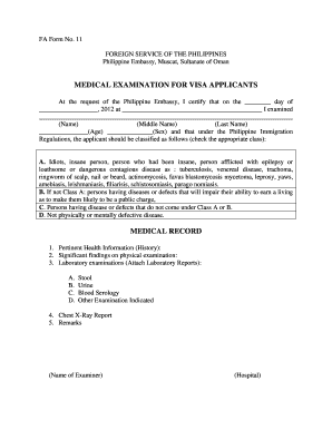 Medical Certificate Uk for Visa  Form