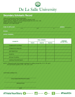 Secondary Scholastic Record  Form