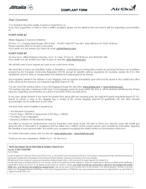 COMPLAINT FORM Alitalia