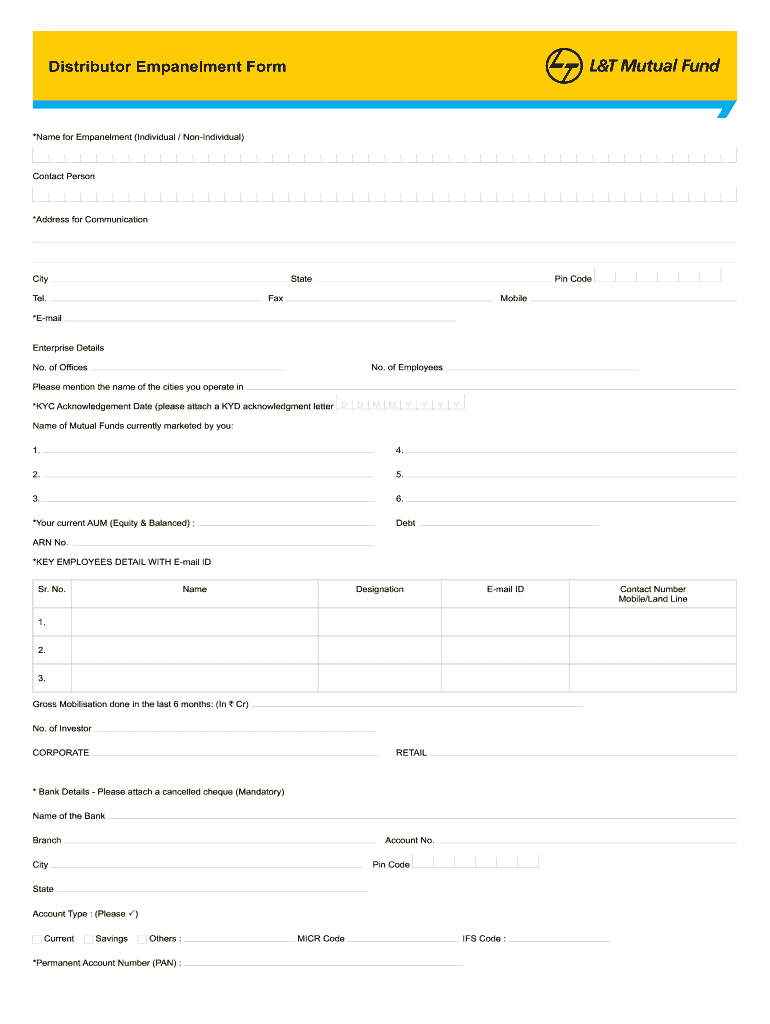 L T Mutual Fund Online Empanelment  Form