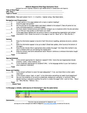 MidLink Magazine Web Page Evaluation Form Title of Web Page
