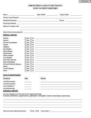 New Patient History Form Department of Obstetrics and Gynecology Columbiaobgyn