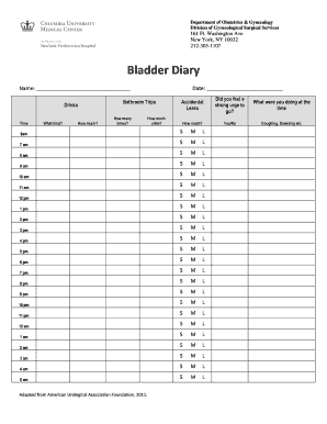 Bladder Diary Chart