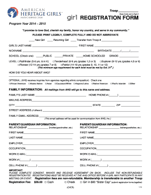 American Heritage Girls Registration  Form
