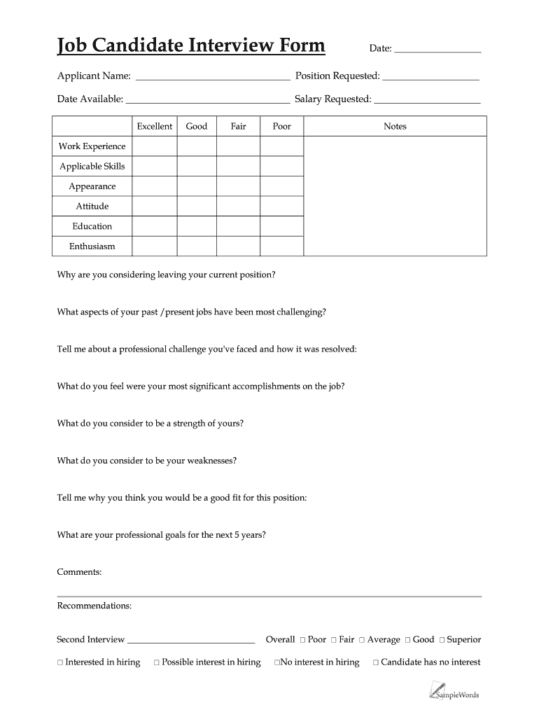 Interview Checklist for Candidates  Form