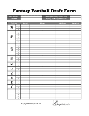 Fantasy Football Draft Form - Fill Out and Sign Printable PDF Template