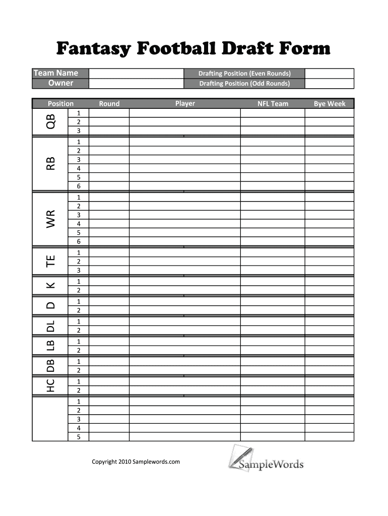 Fantasy Football Draft Form