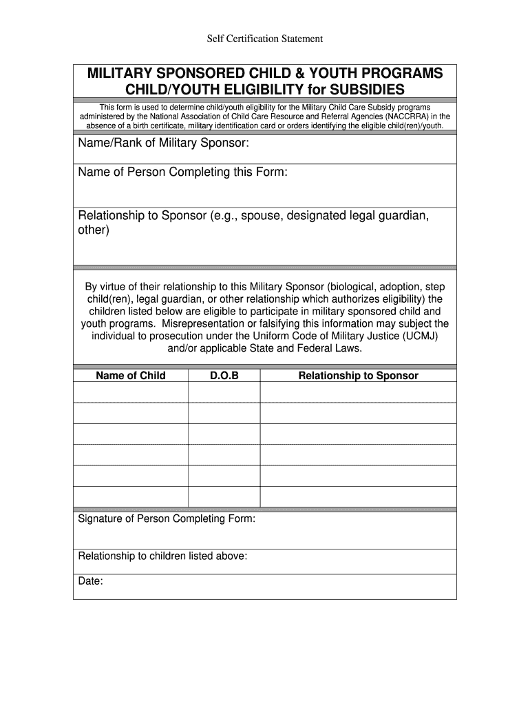 Self Certification Form National Association of Child Care Naccrra