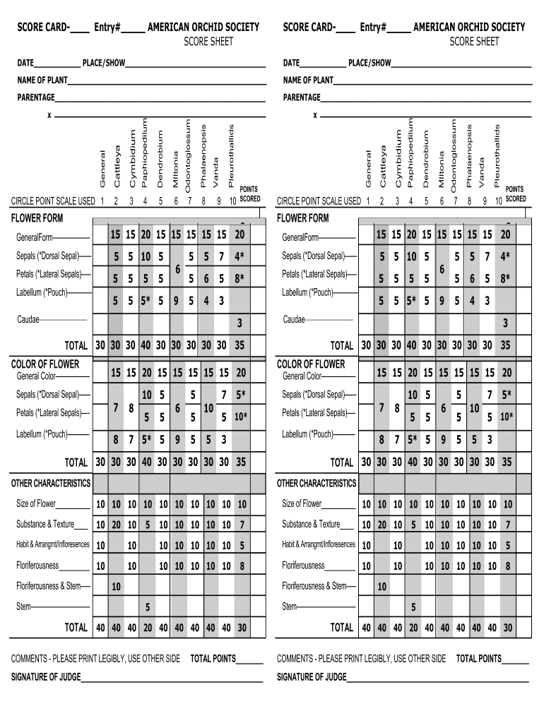 American Score Sheet  Form