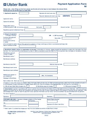 Payment Application Form NI Ulster Bank