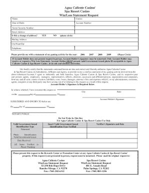 Agua Caliente Win Loss Statement  Form