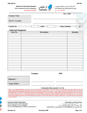 IOF 01c Machinery List Form Ehss