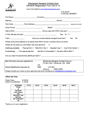 Cricket Club Registration Form