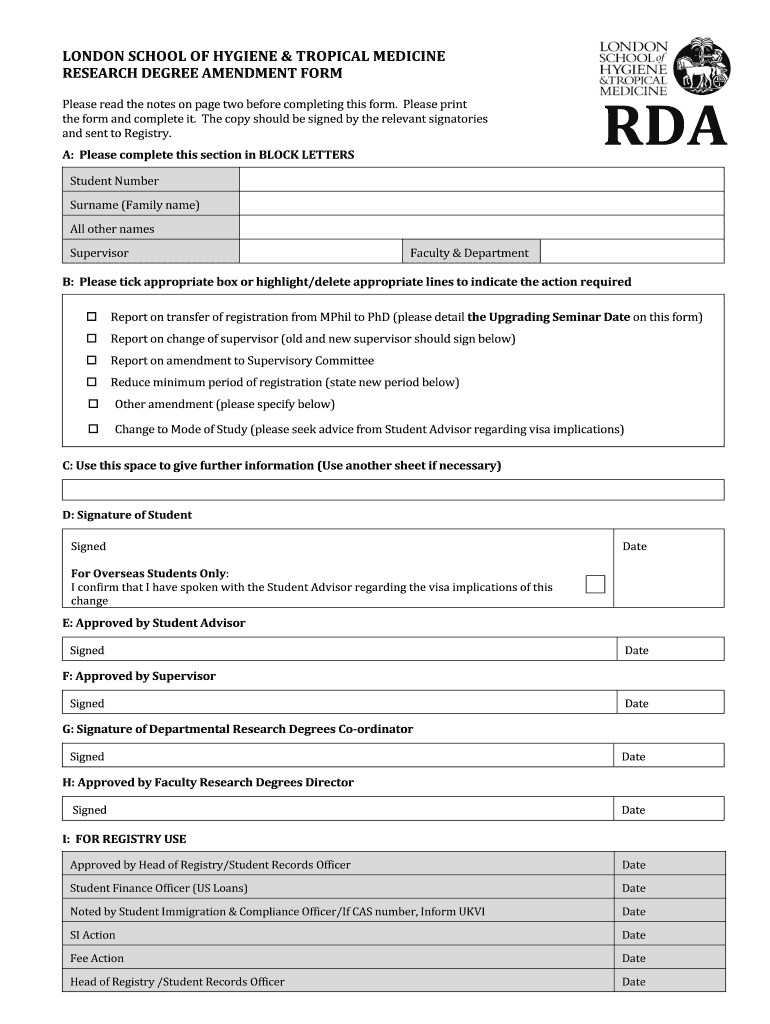  Research Degree Amendment Form  London School of Hygiene    Lshtm Ac 2015-2024