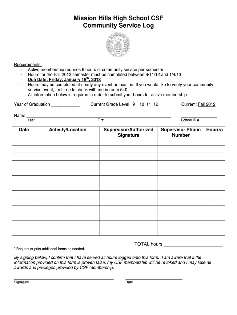 Csf Community Service Form