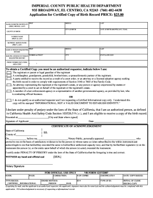  Birth Certificate El Centro Ca 2013