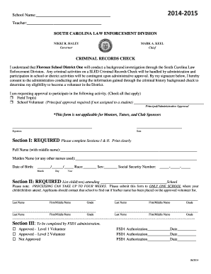 SLED Volunteer Form Florence School District One Fsd1