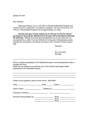 Basketball Permission Slip Template  Form